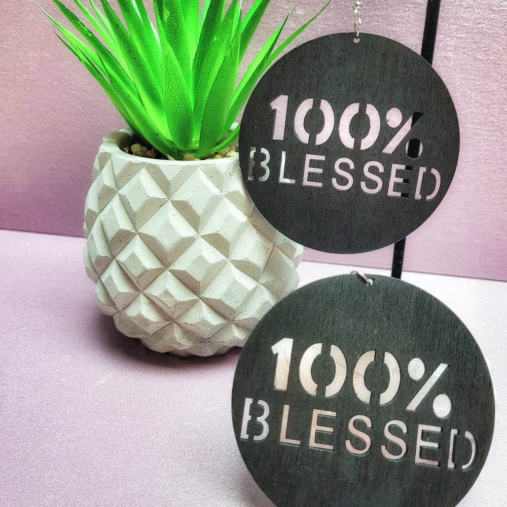 Source Unknown Black '100% Blessed' Earrings